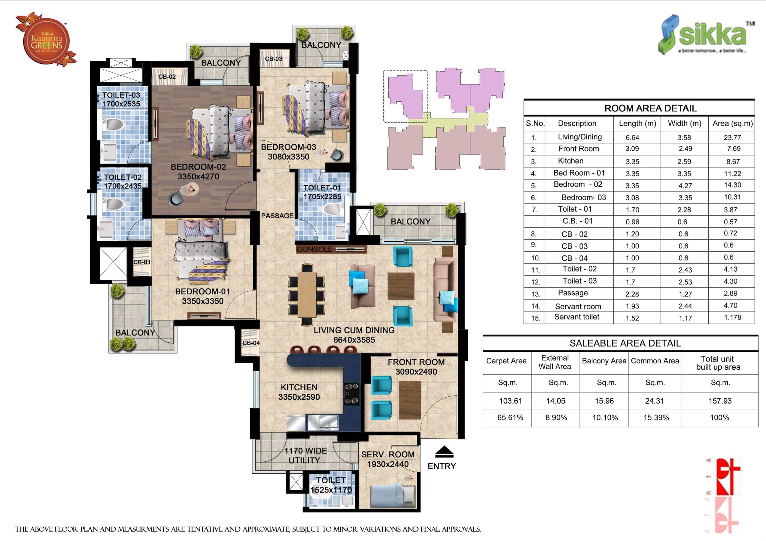 Kaamna Greens 4BHK Floor Plan - Area : 158.0 Sq.m