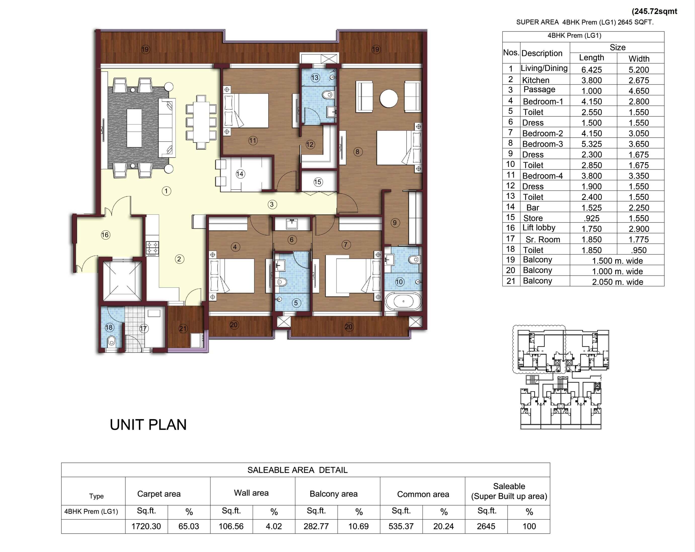 Kimaya Greens 4BHK Floor Plan - Area : 245.72 Sq.m