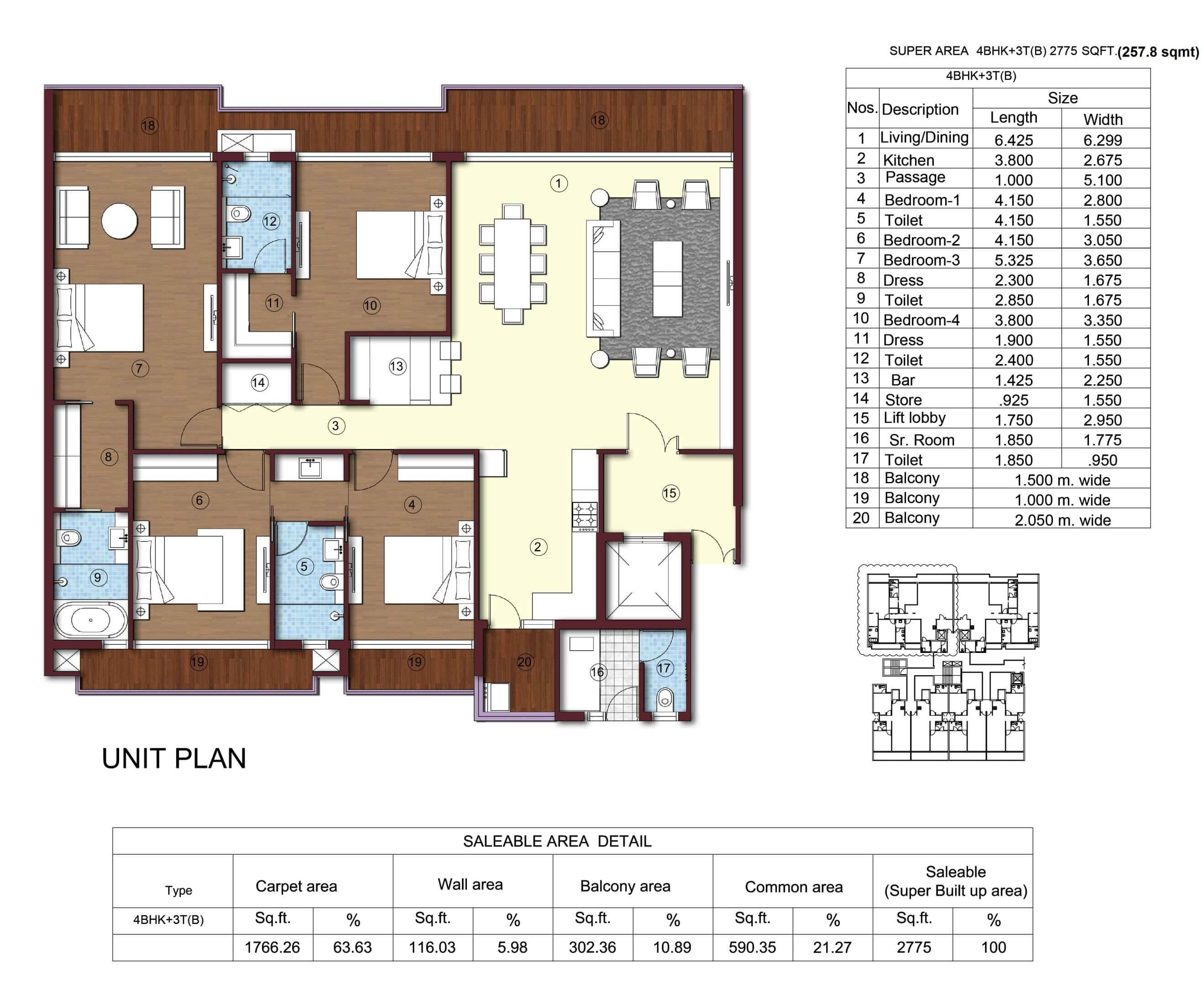 Kimaya Greens 4BHK Floor Plan - Area : 257.8 Sq.m