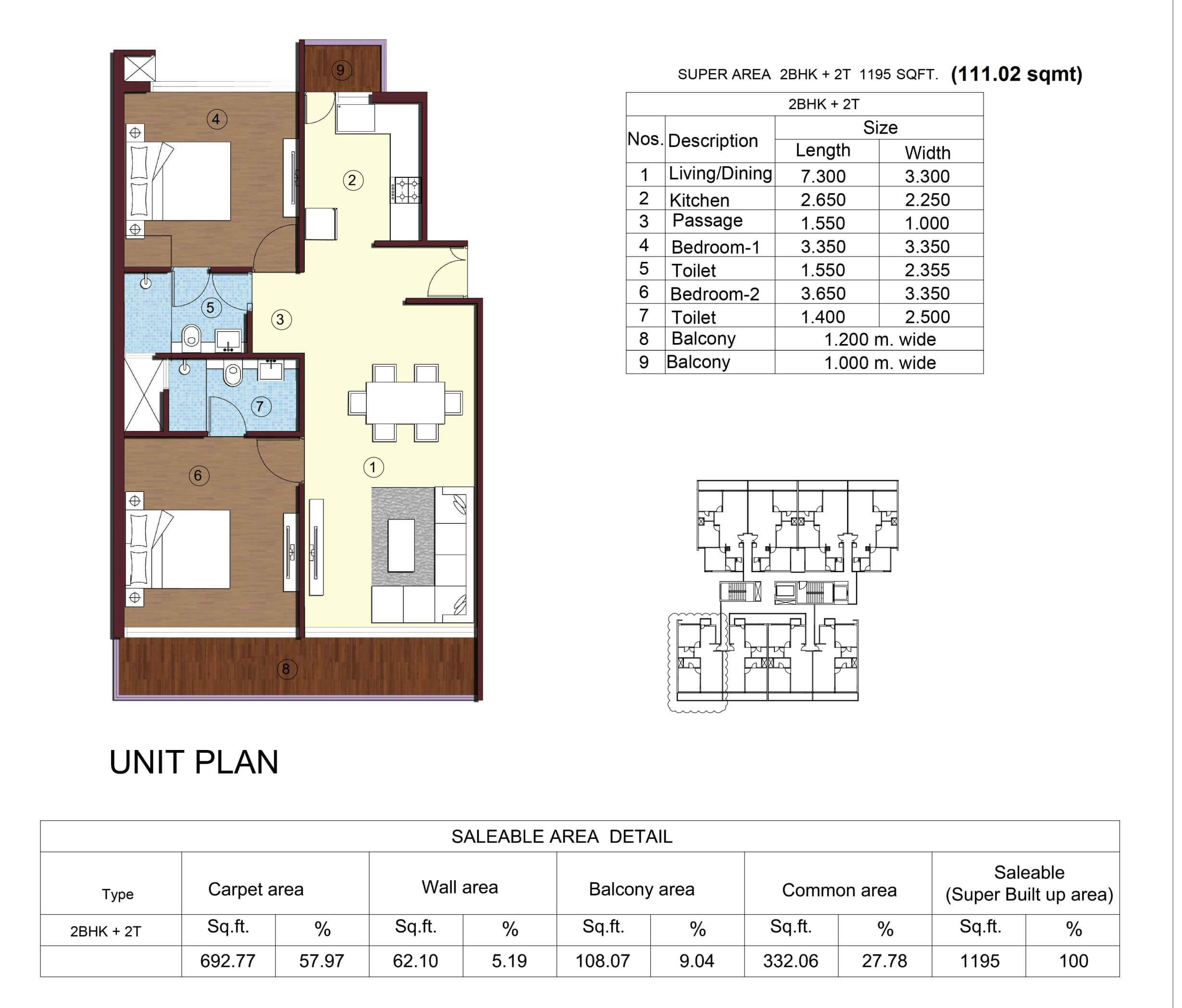 Kimaya Greens 2BHK Floor Plan - Area : 111.02 Sq.m