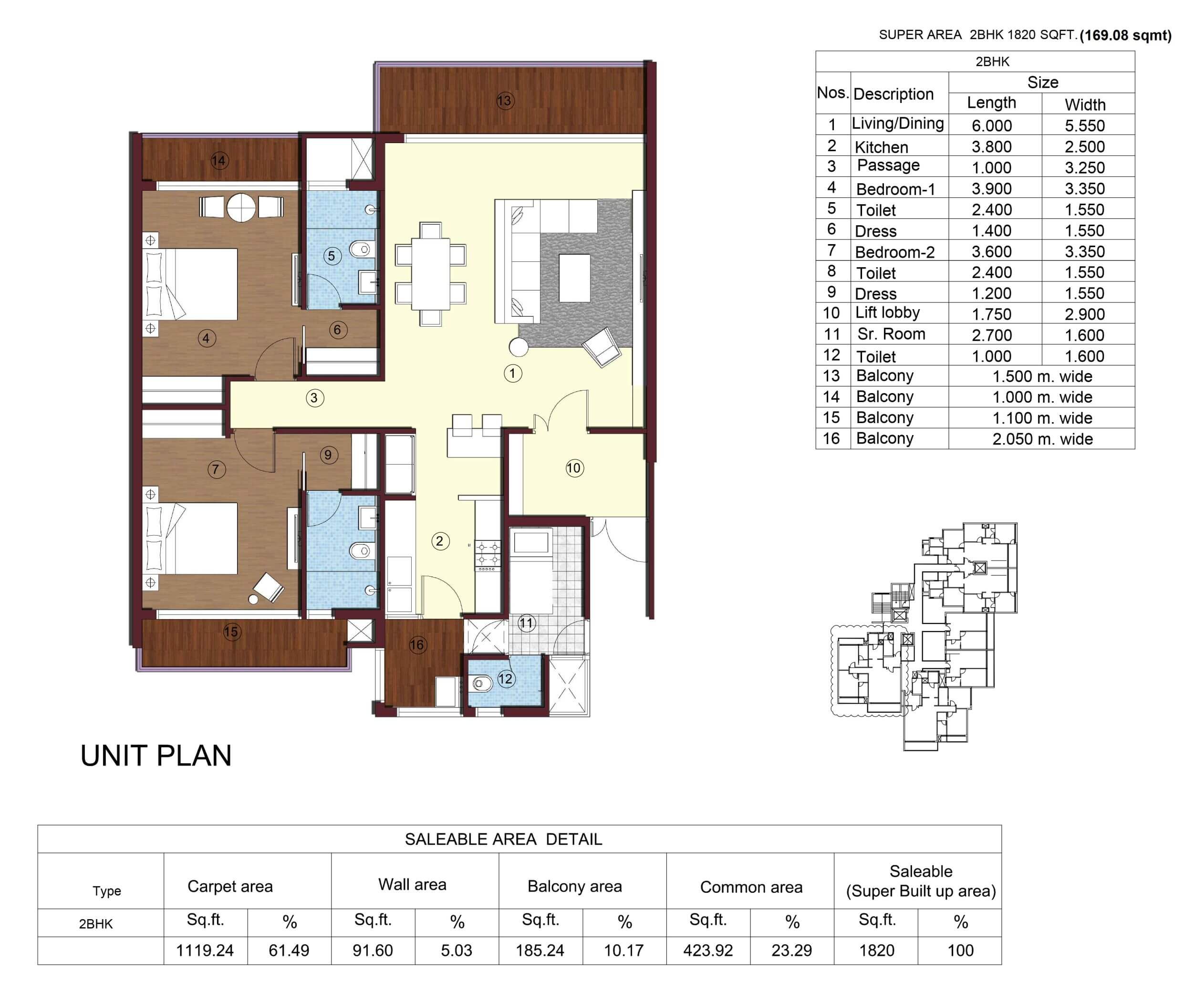Kimaya Greens 2BHK Floor Plan - Area : 169.08 Sq.m