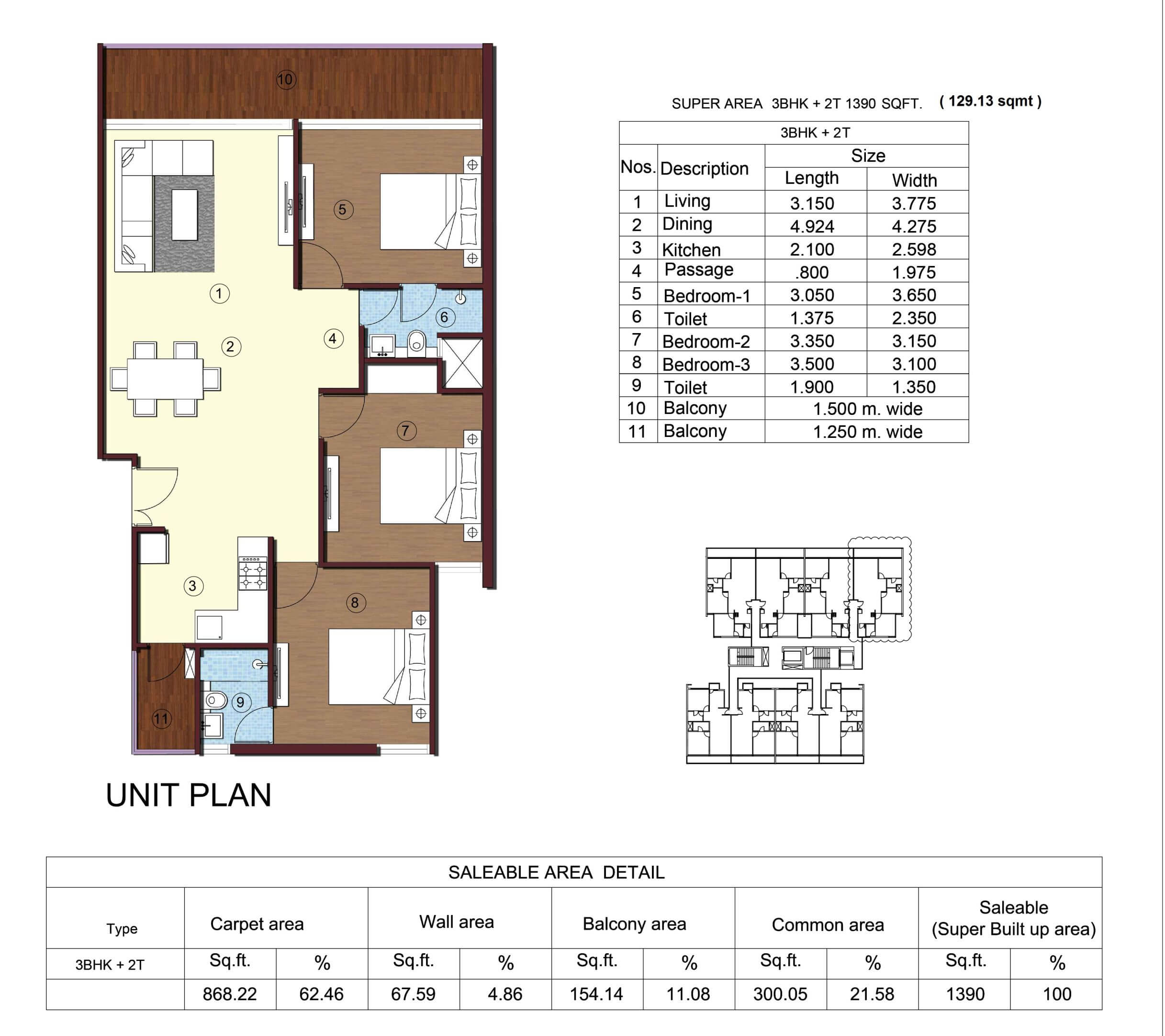 Kimaya Greens 3BHK Floor Plan - Area : 129.13 Sq.m