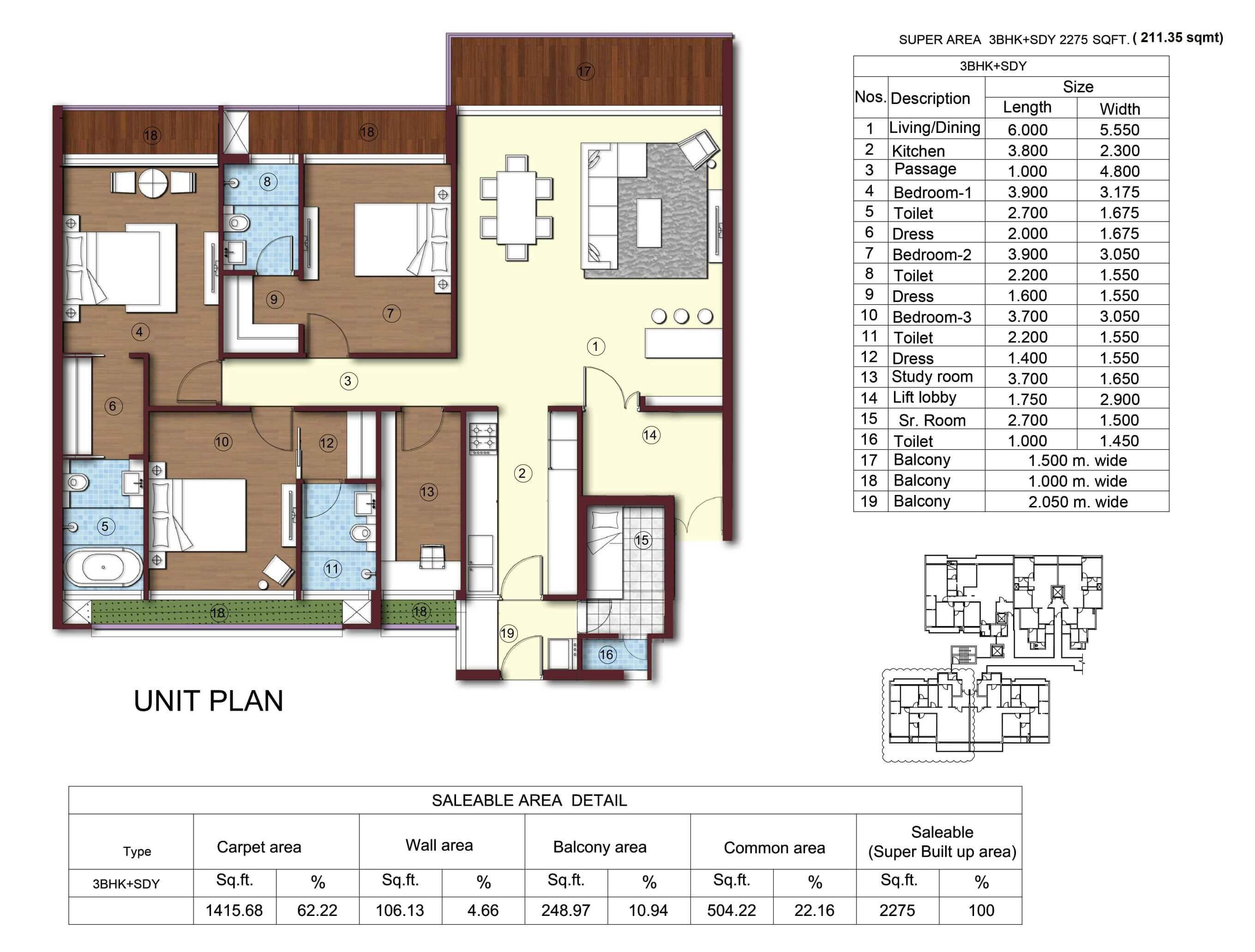 Kimaya Greens 3BHK Floor Plan - Area : 211.35 Sq.m