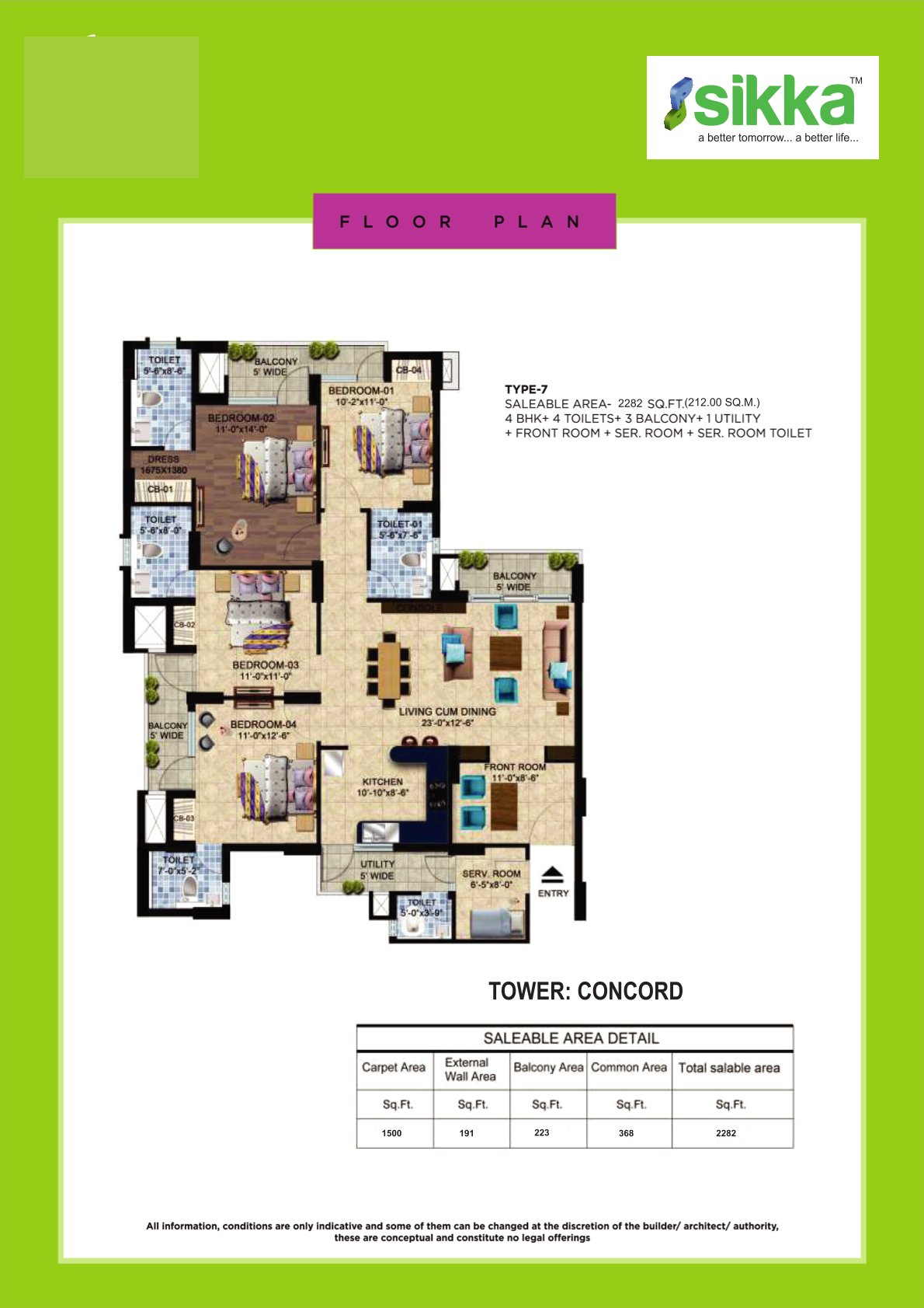 Kaamna Greens 4BHK Floor Plan - Area : 2282 Sq.ft