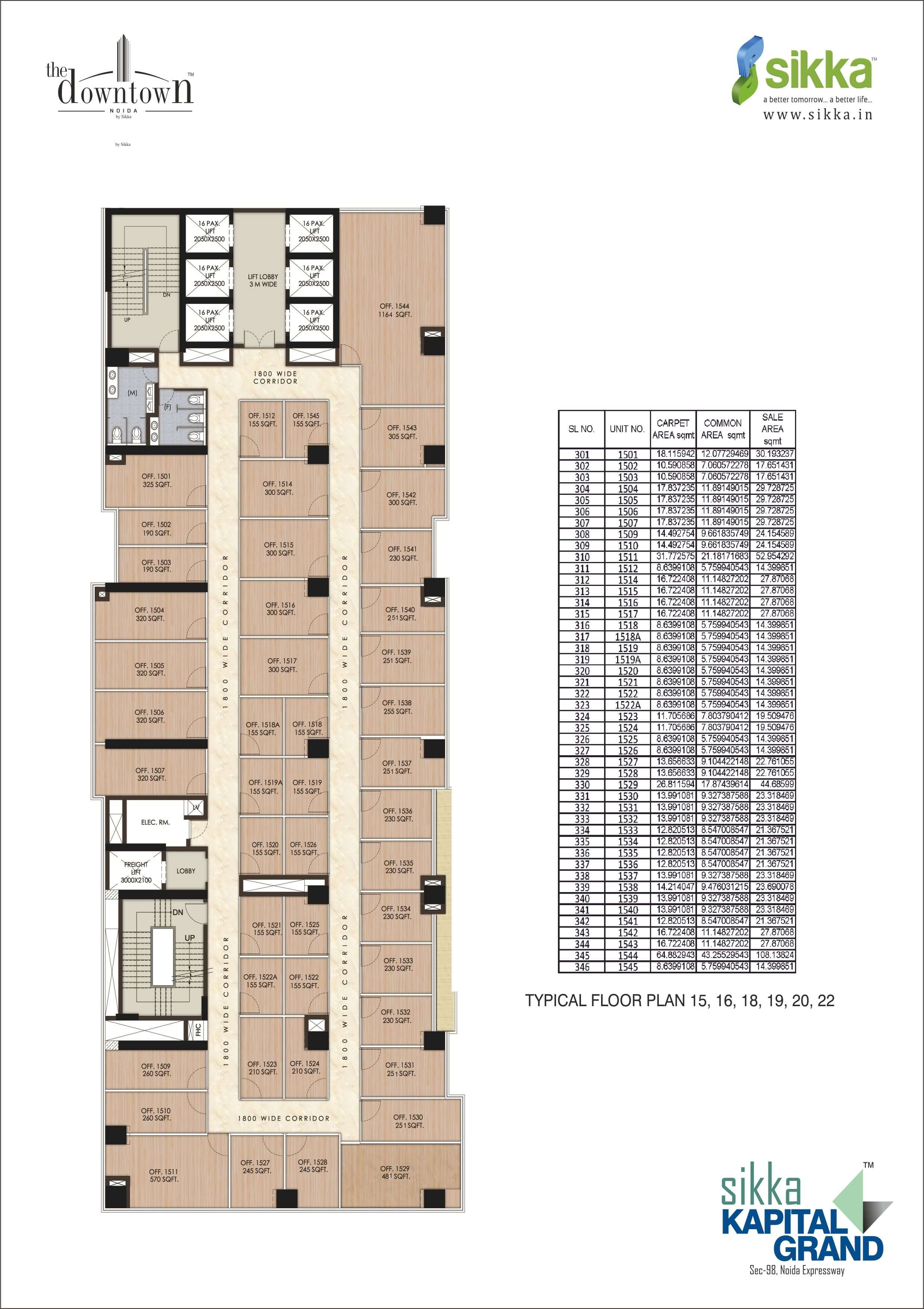 Kapital Grand Typical Floor Plan - 15, 16. 18, 19, 20, 22