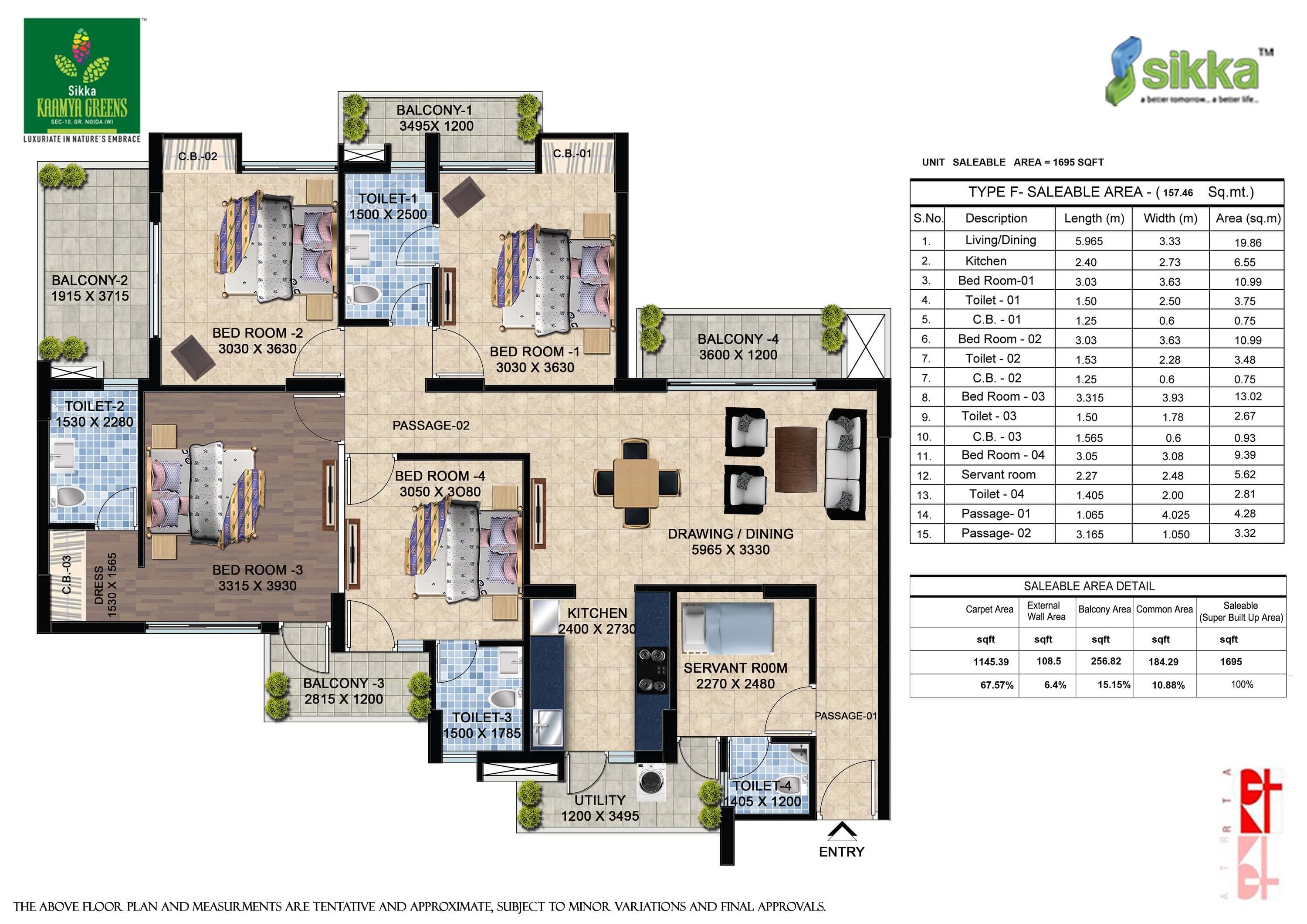 Kaamya Greens 4BHK Floor Plan - Area : 1695 SQFT