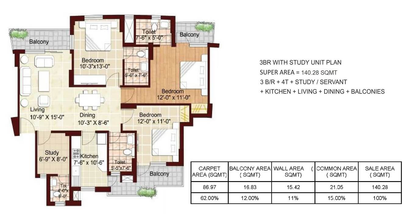 Karmic Greens 3BHK Floor Plan