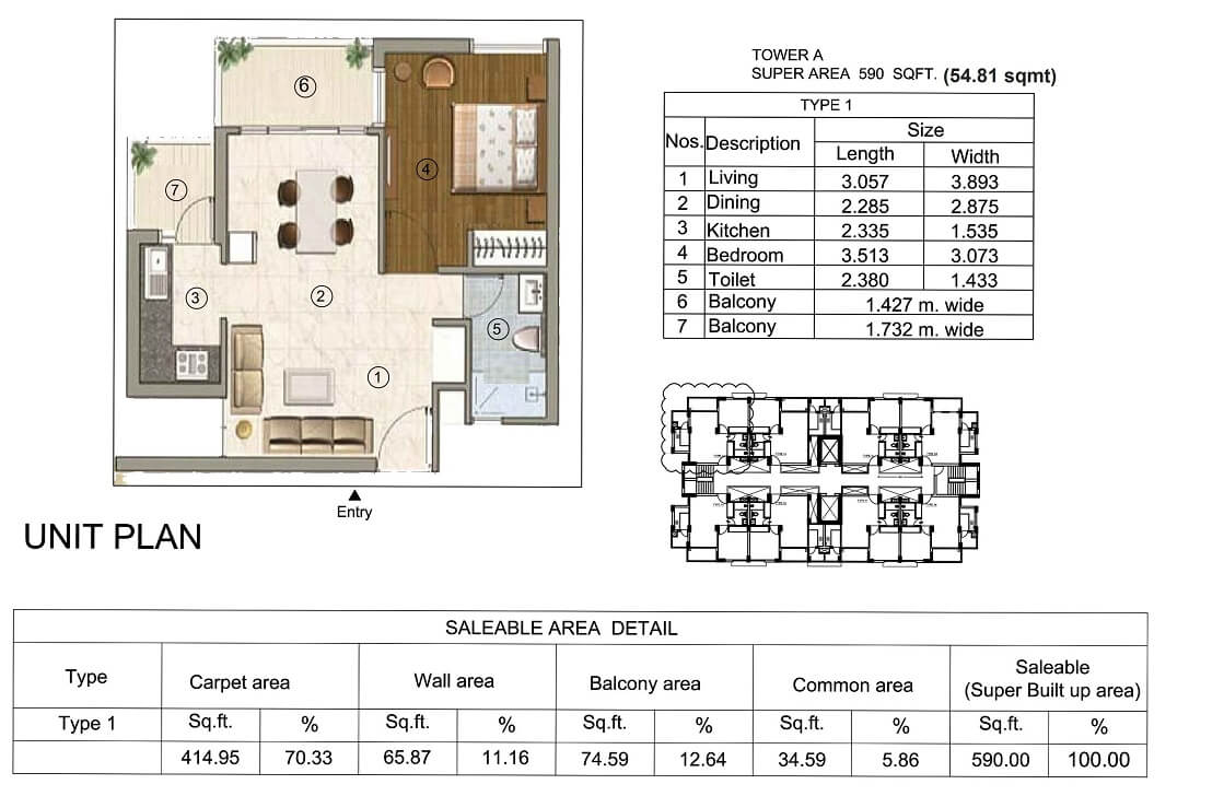 Karnam Greens Unit Plan - Covered Area : 54.81 Sq.m