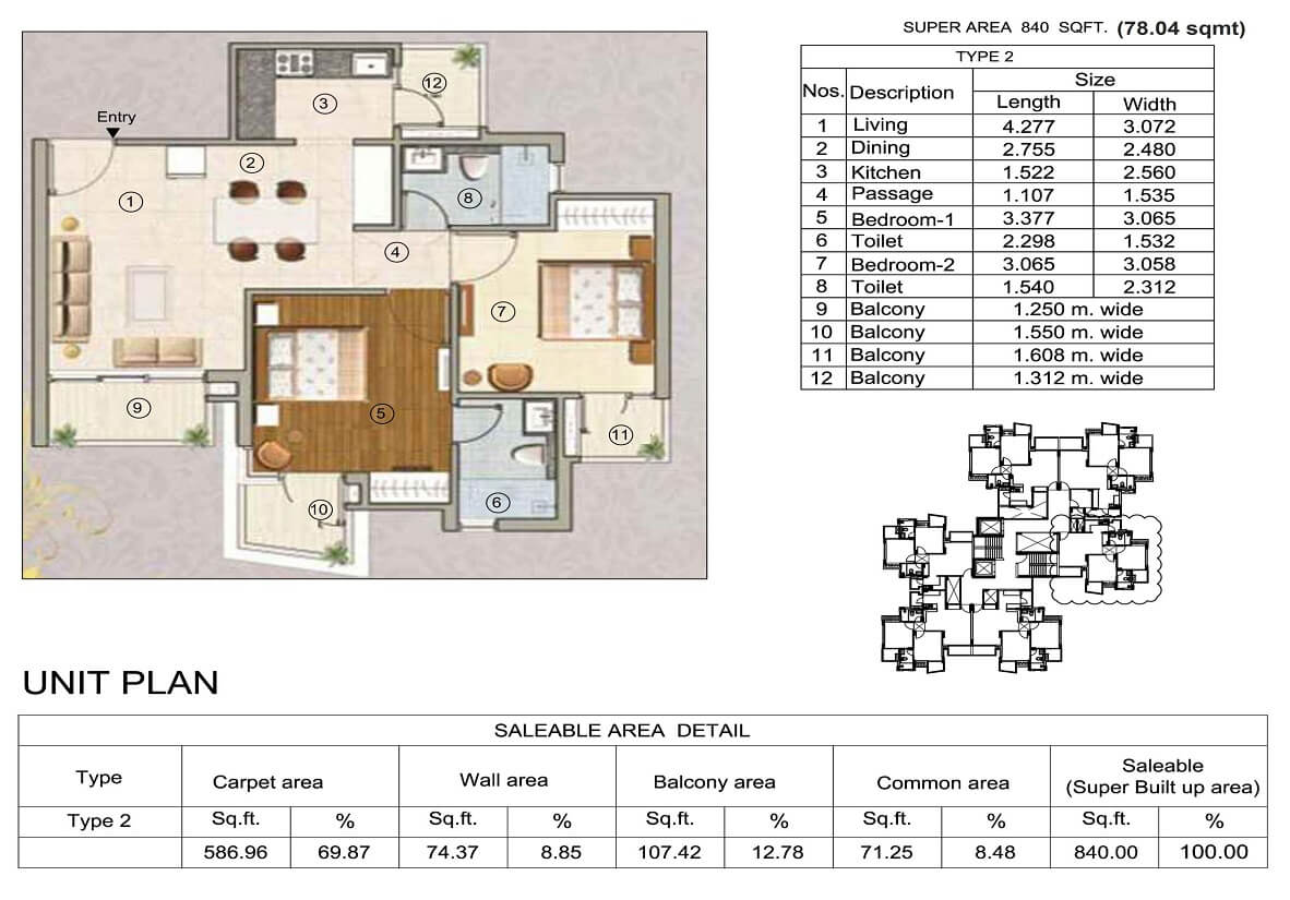 Karnam Greens Unit Plan - Covered Area : 78.04 Sq.m