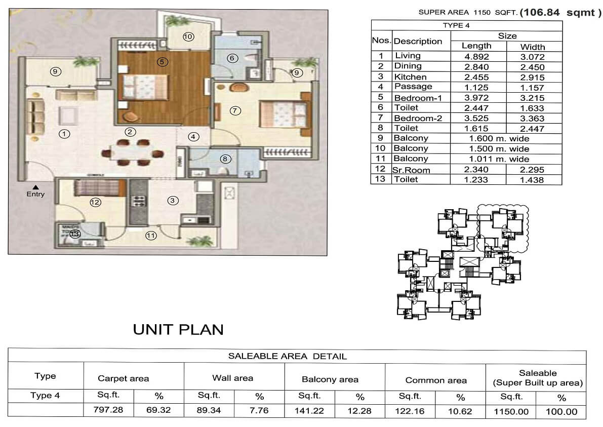 Karnam Greens Unit Plan - Covered Area : 106.04 Sq.m