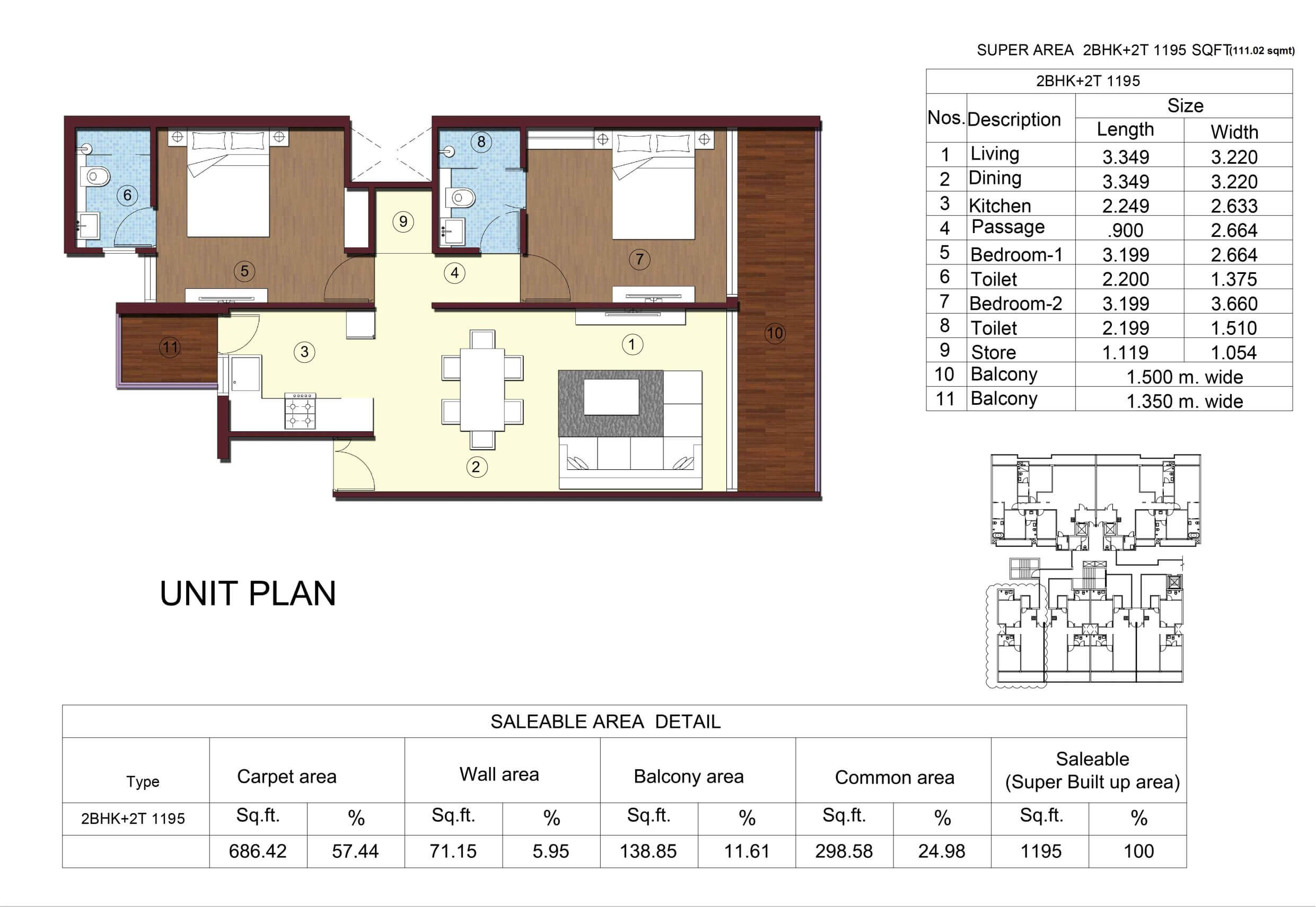 Kimaya Greens 2BHK Unit Plan - Area : 111.02 Sq.m