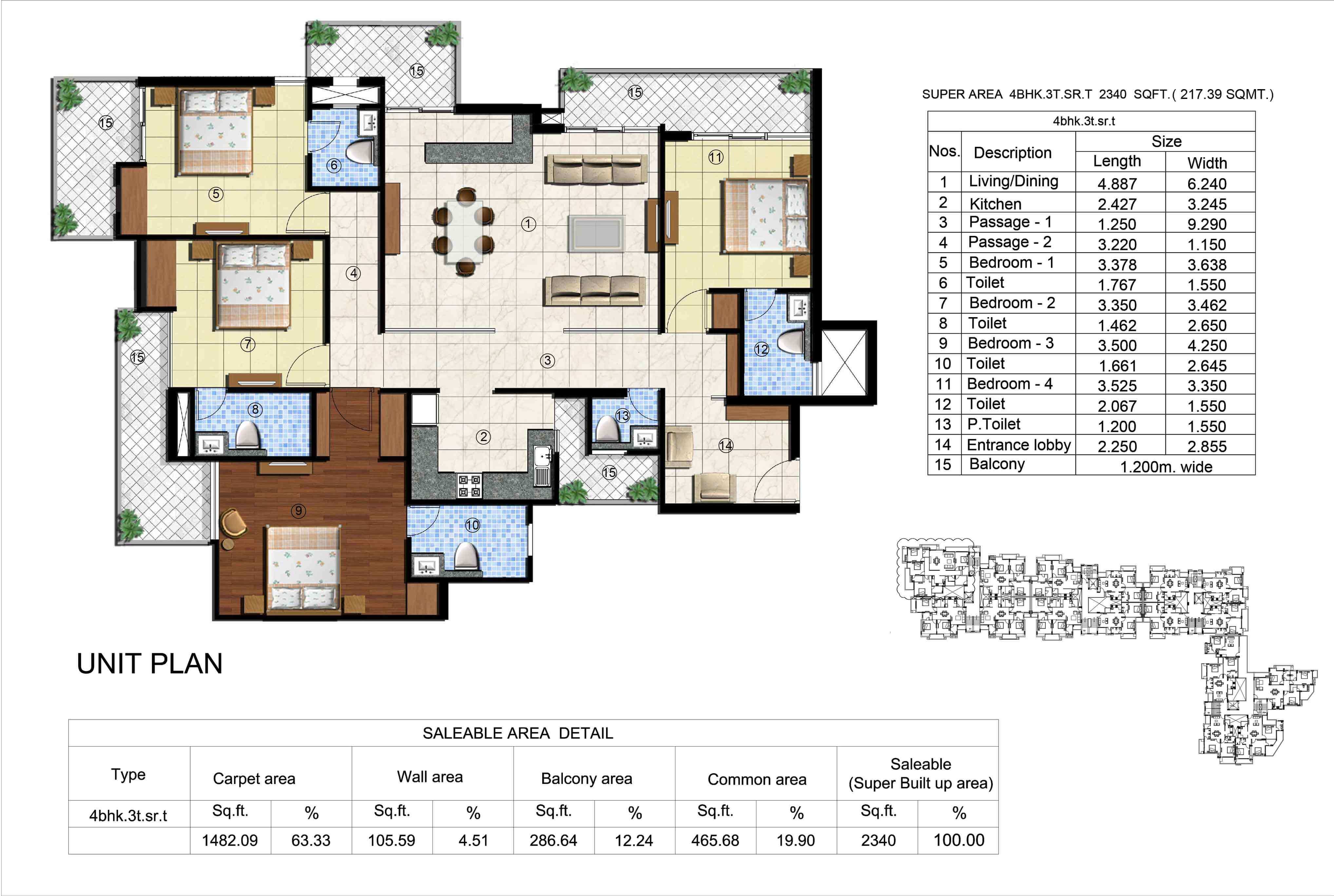 Kingston Greens 4BHK Floor Plan - Area : 217.39 Sq.m