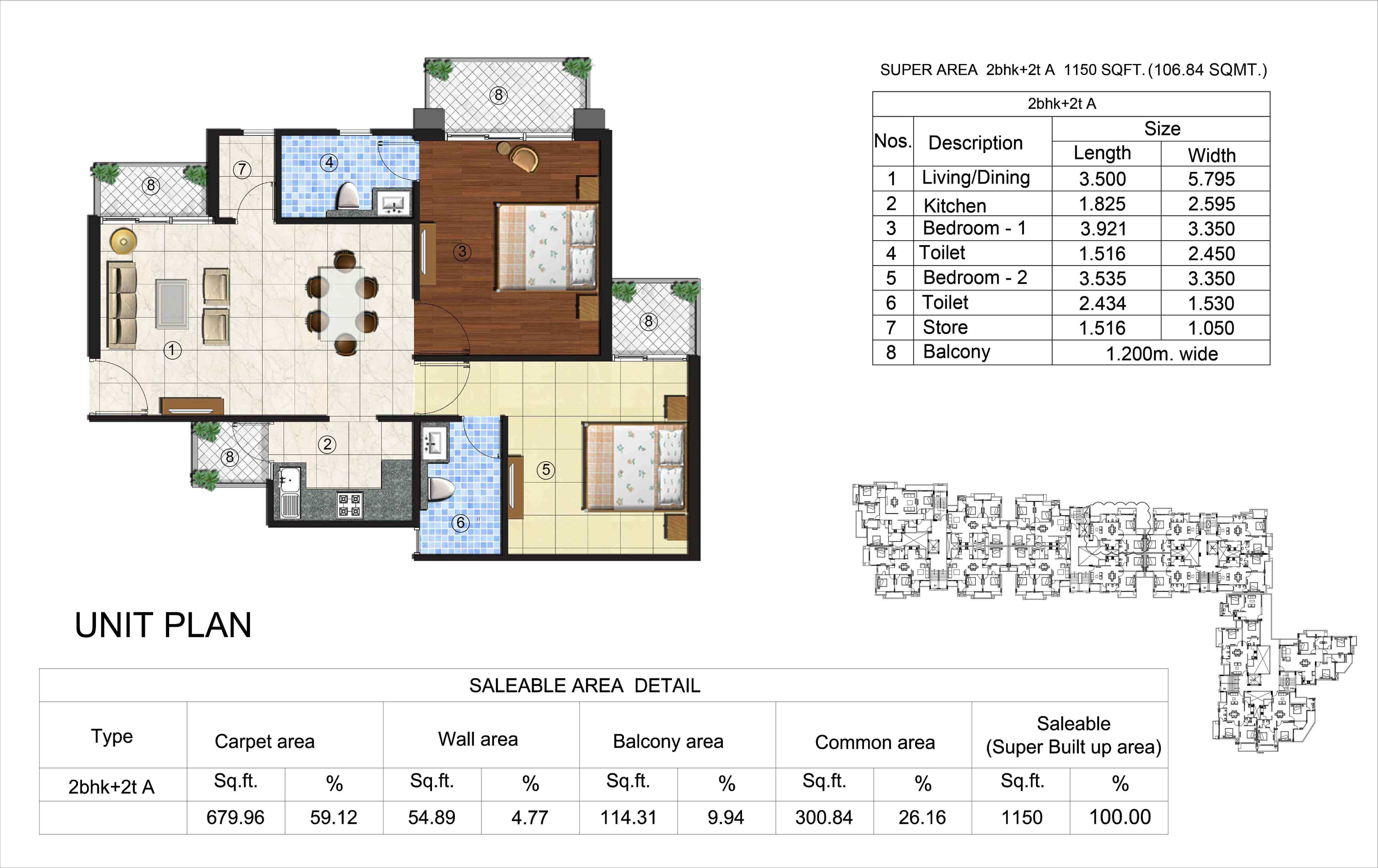 Kingston Greens 2BHK Floor Plan - Area : 106.84 Sq.m